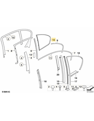 BMW E65 aizmugures durvju loga gumija L 51358223781